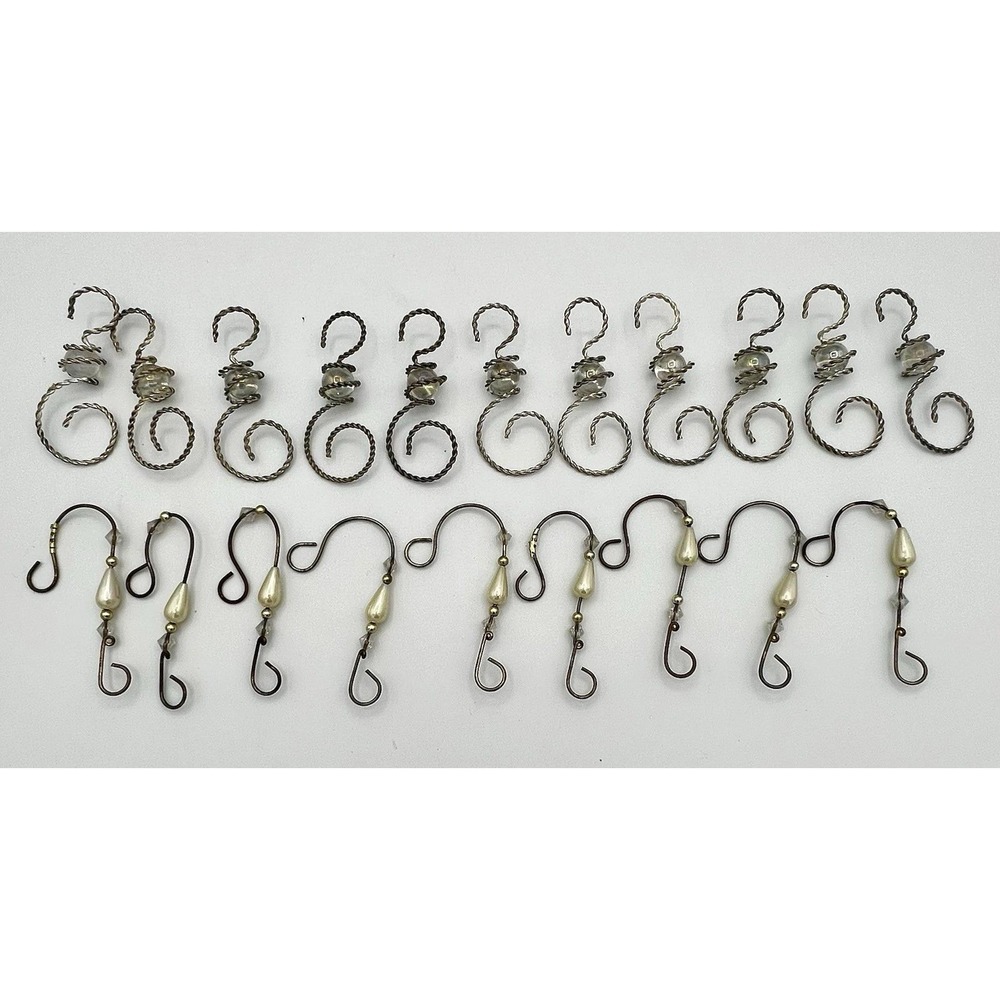 20 Decorative Beaded Metal Christmas Ornament Hook Lot Vintage